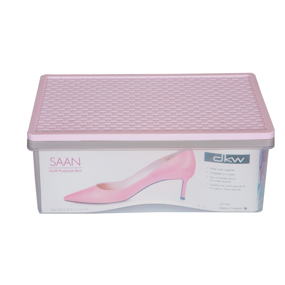 Saan Multi Purpose Storage Box With Lid, White/Grey/Pink