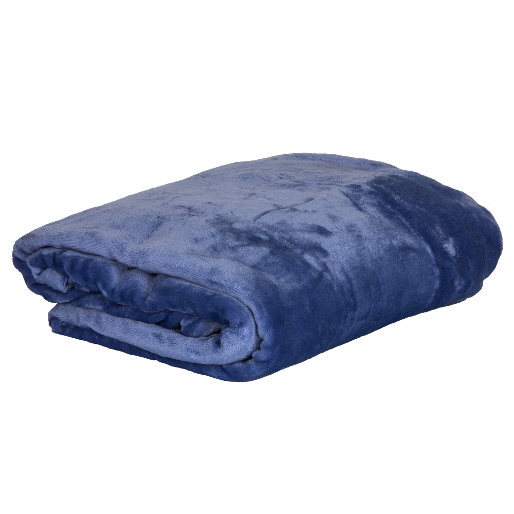 Flannel Single Blanket- Plain; (160x220)cm, M.Blue