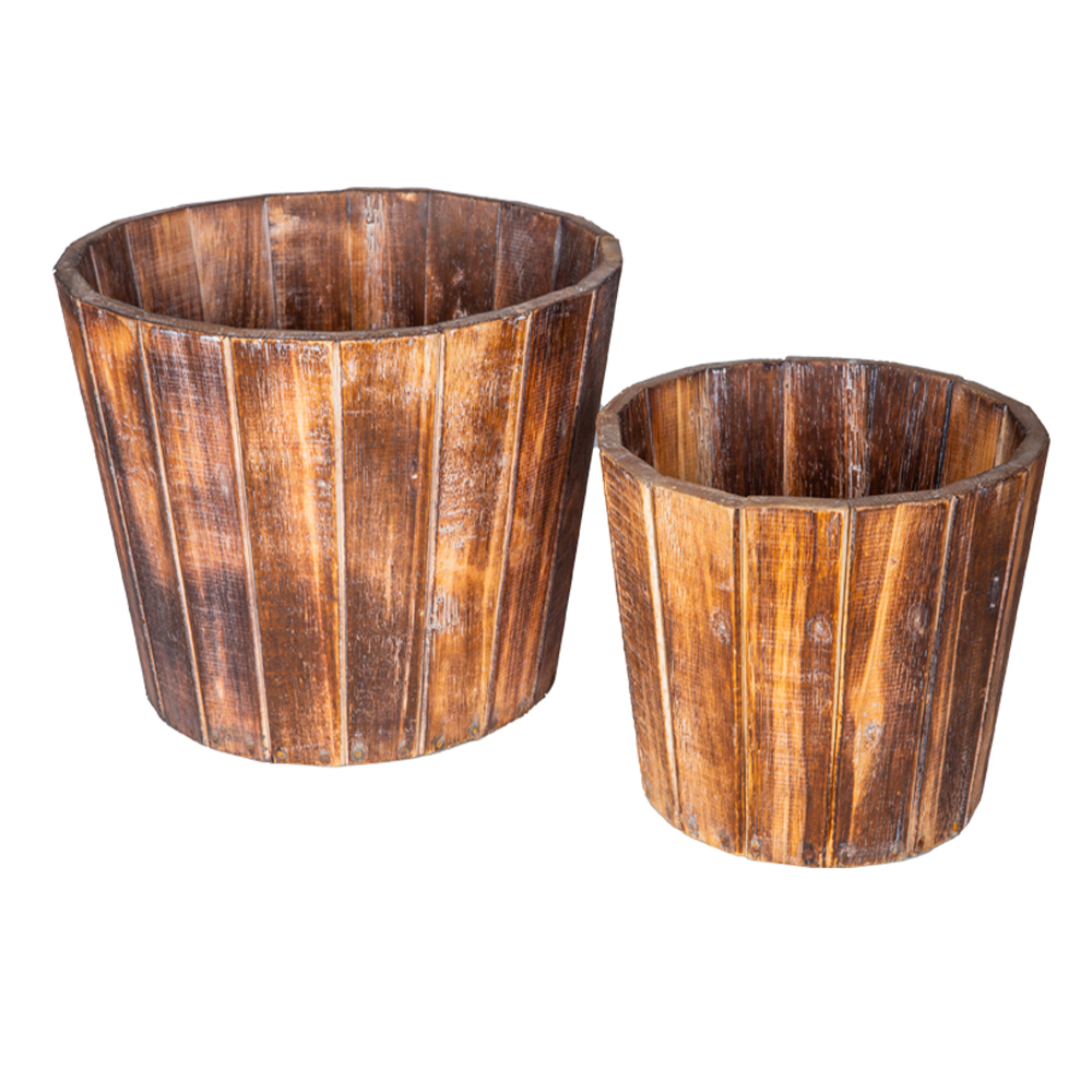 Wooden Bucket Set; 2Pcs, Black Wash 1