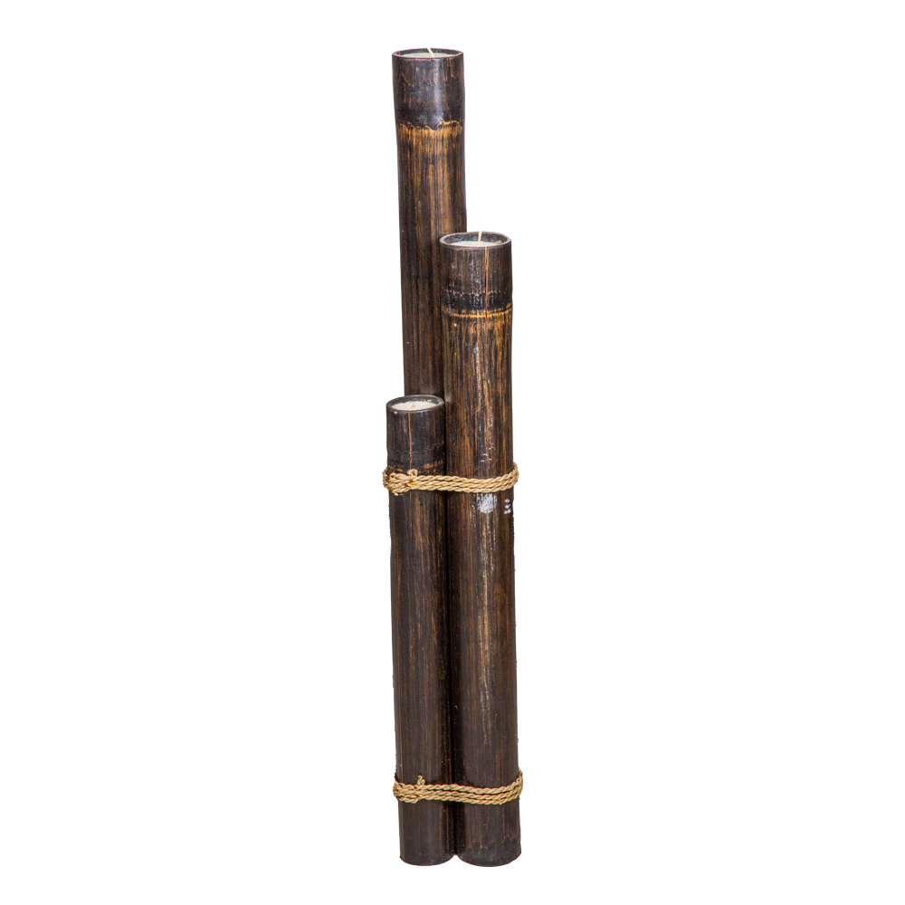 Decorative Bamboo Candle Holder Set; 3pcs, Black 1