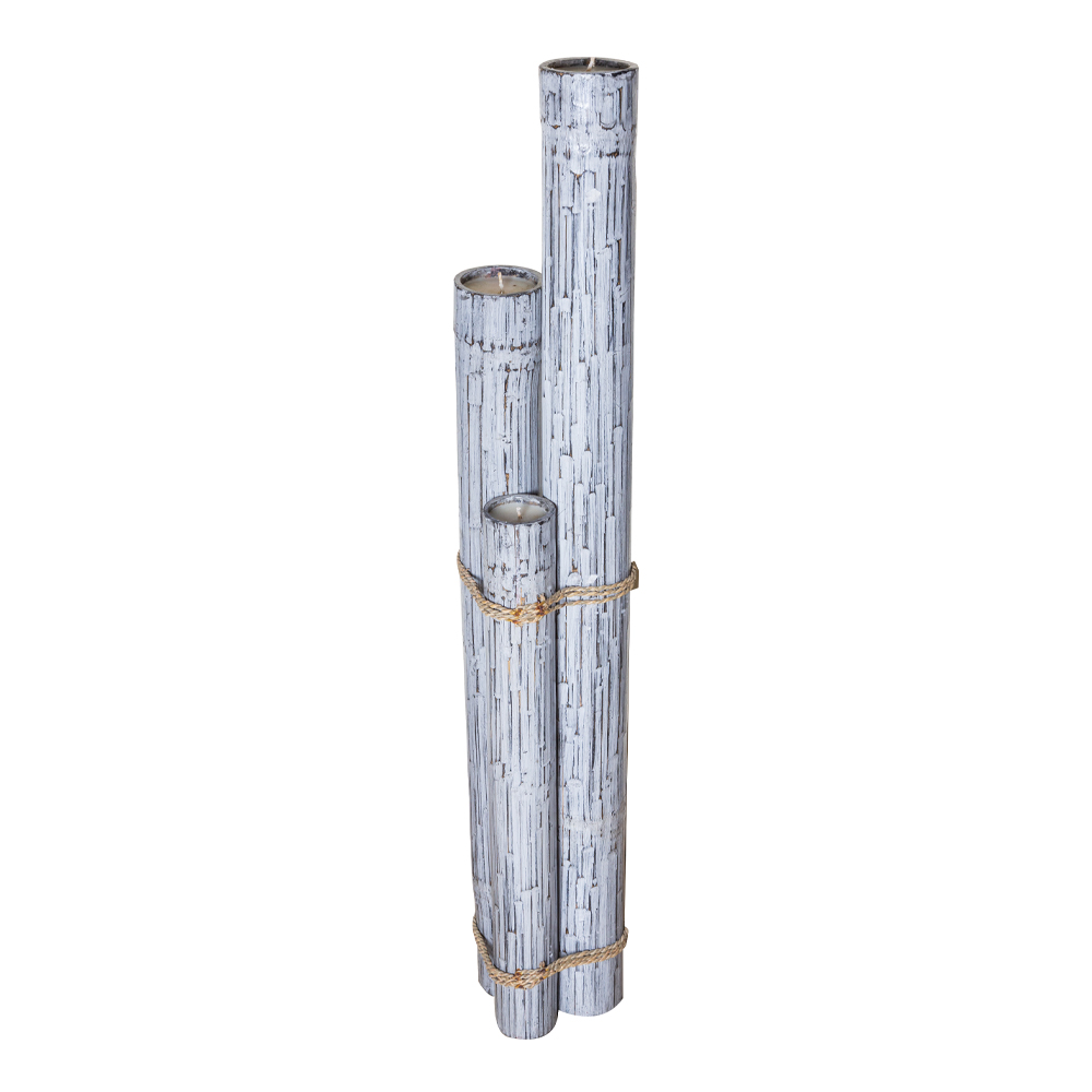 Decorative Bamboo Candle Holder Set; 3Pcs, Grey 1
