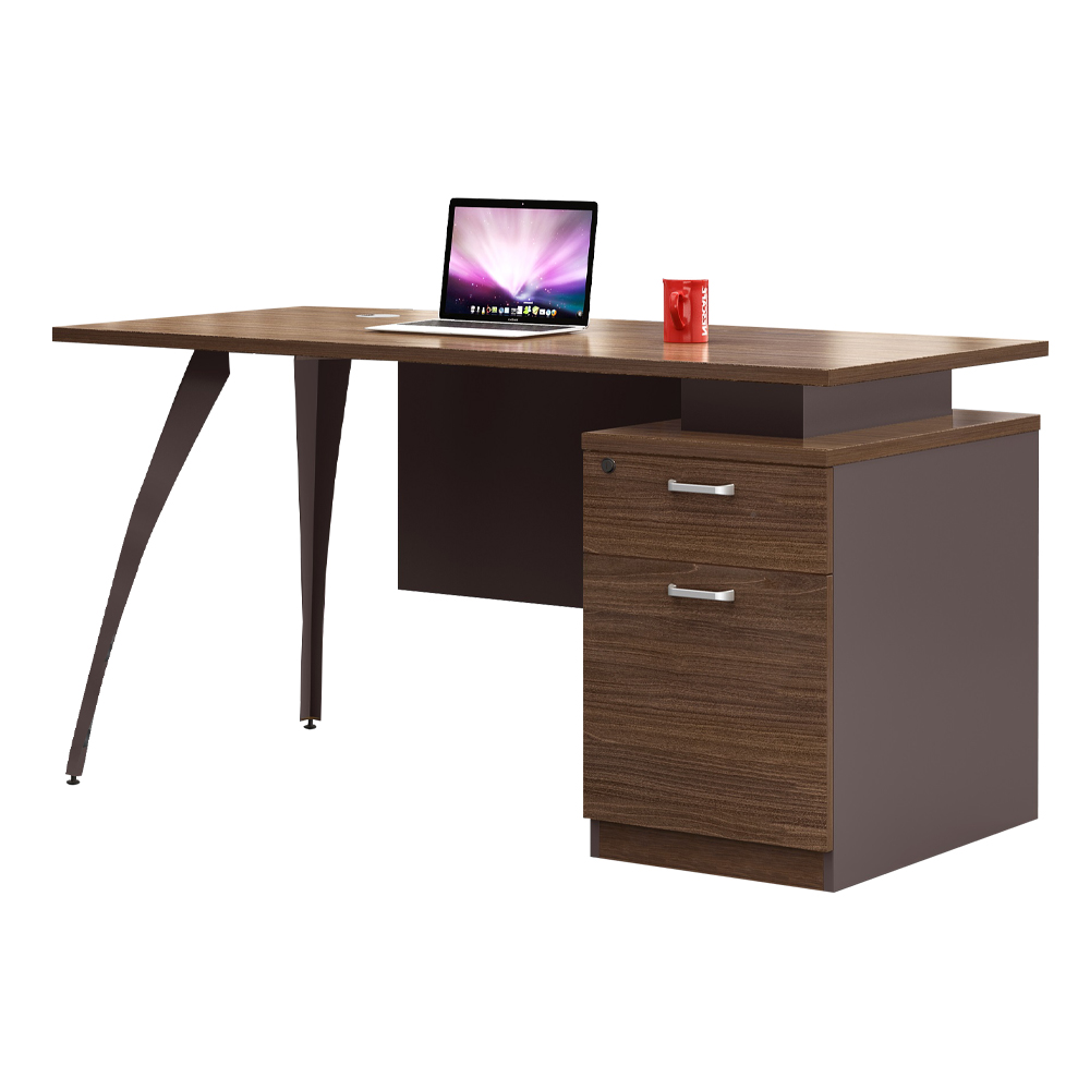 Office Desk With Fixed Pedestal; (140x60x75)cm, Brown Oak/Brown 1