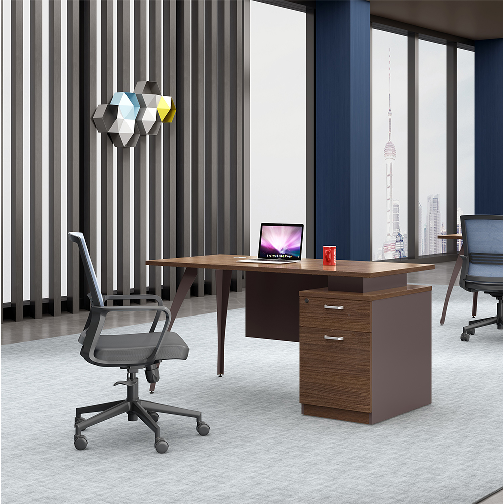 Office Desk With Fixed Pedestal; (140x60x75)cm, Brown Oak/Brown