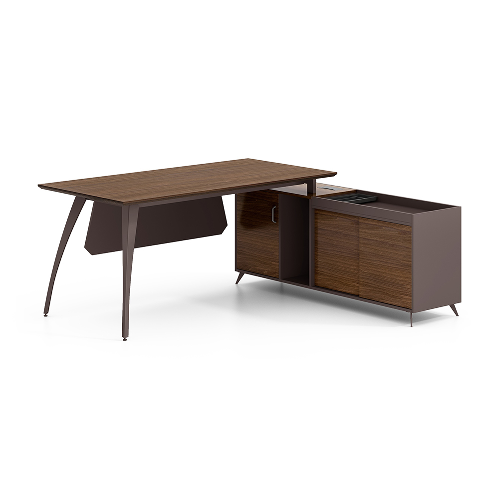 Office Desk + Fixed Side Return; (200x160x75)cm, Brown Oak/Brown 1