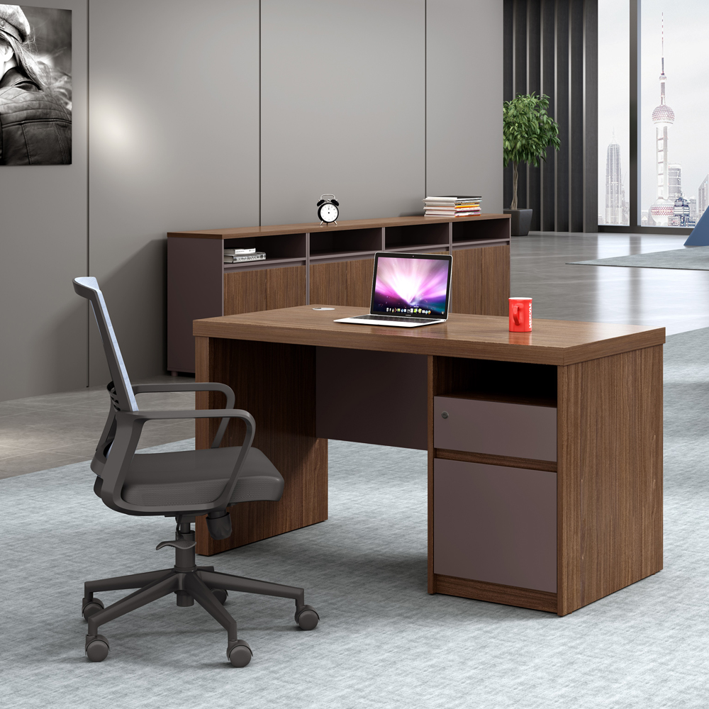 Office Desk + Fixed Pedestal; (120x160x75)cm, Brown Oak/Brown