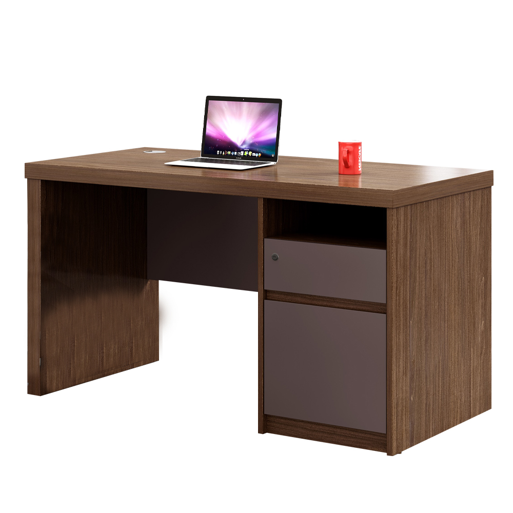 Office Desk + Fixed Pedestal; (140x60x75)cm, Brown Oak/Brown 1