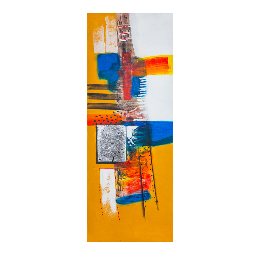 Oil Painting: Abstract; (50x150x4)cm, Yellow/Blue/Red 1