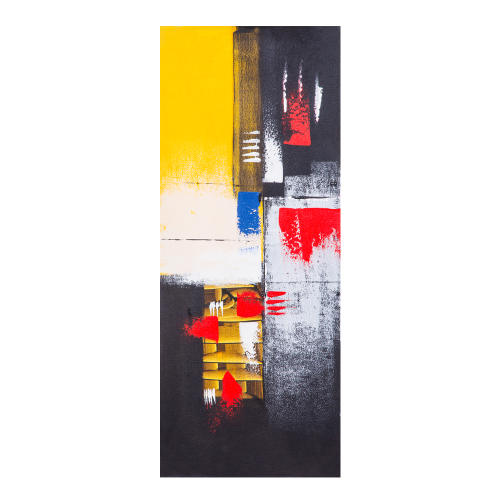 Oil Painting: Abstract; (40x100x3)cm, Dark Blue/Yellow/Red 1
