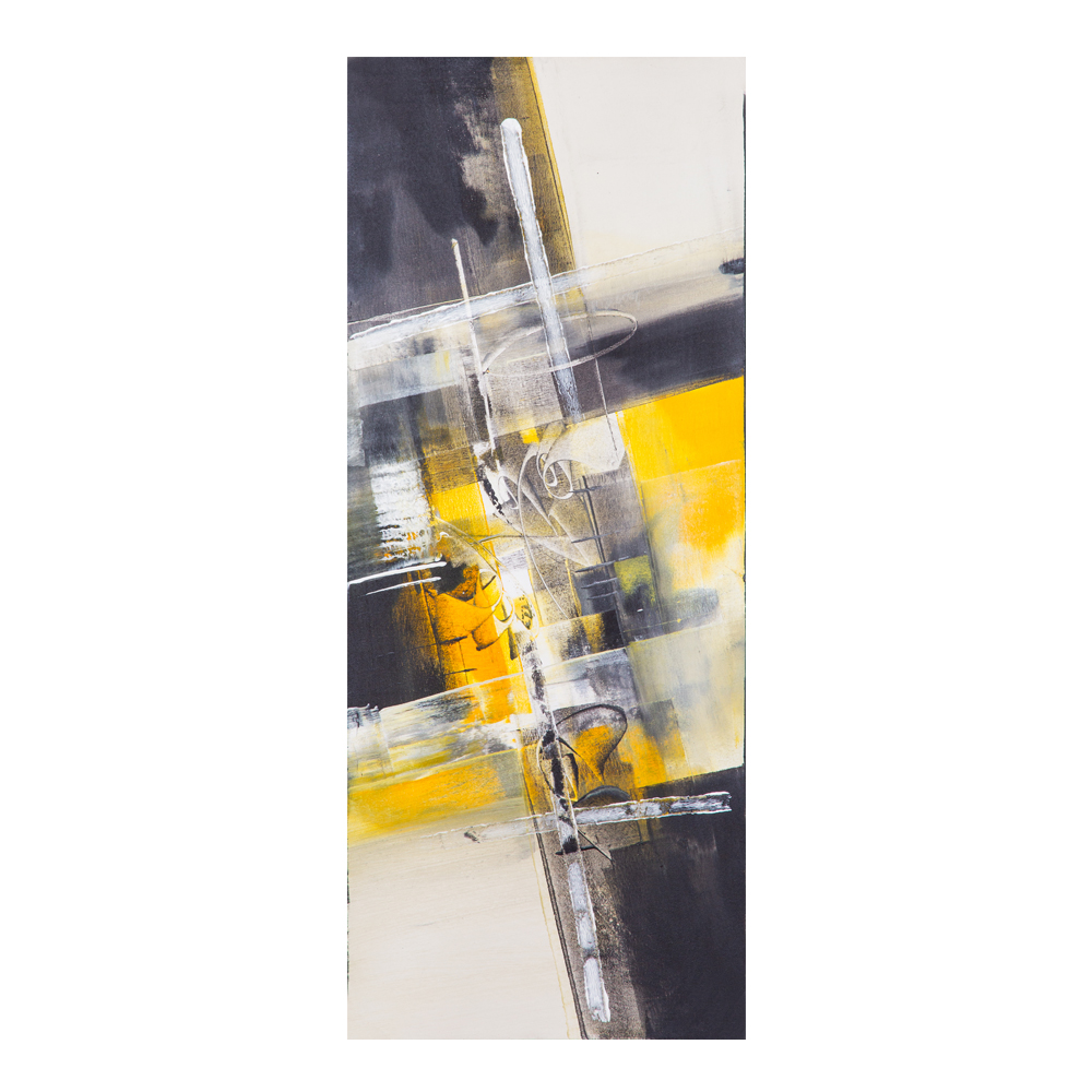 Oil Painting: Abstract; (40x100x3)cm, Dark Blue/Yellow 1