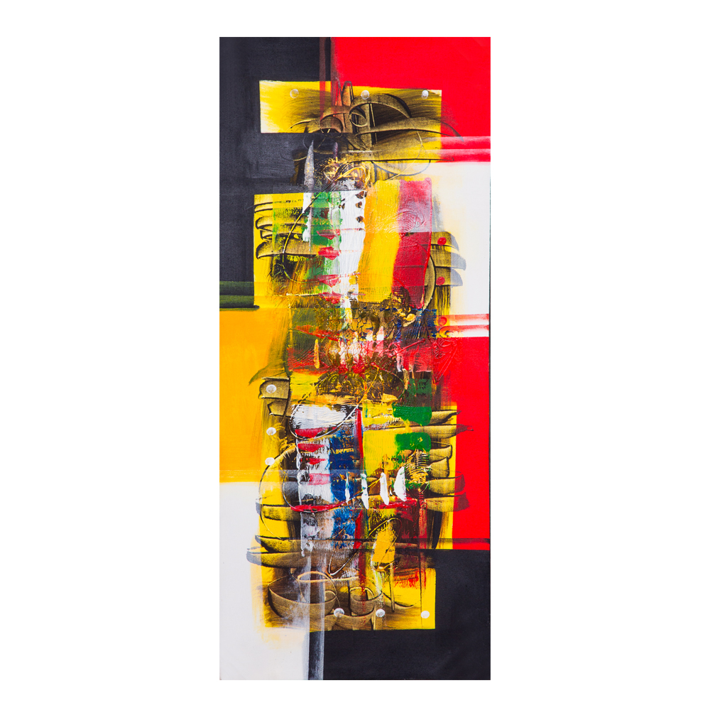 Oil Painting: Abstract; (40x100x3)cm, Red/Yellow/Blue 1