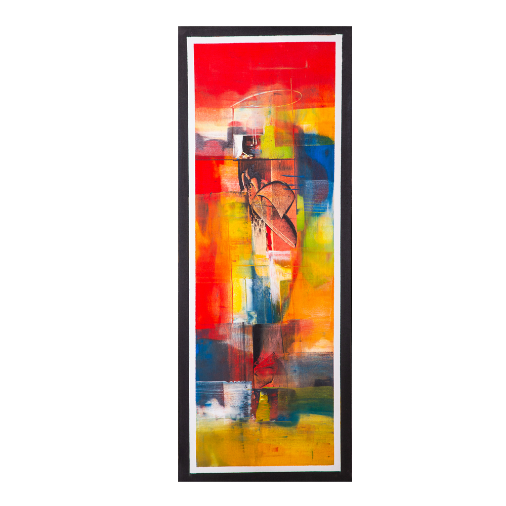 Oil Painting: Abstract; (45x120x4)cm, Red/Orange/Blue 1