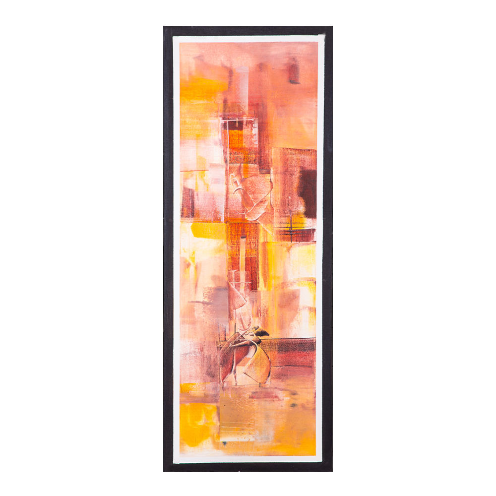 Oil Painting: Abstract; (45x120x4)cm, Brink Pink/Yellow 1