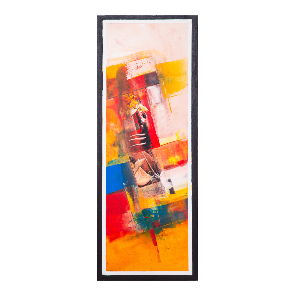 Oil Painting: Abstract; (45x120x4)cm, Yellow/Red 1