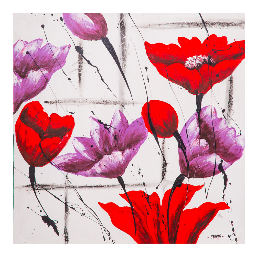 Oil Painting: Flower Yongki; (70x70x4)cm, Red/Purple 1