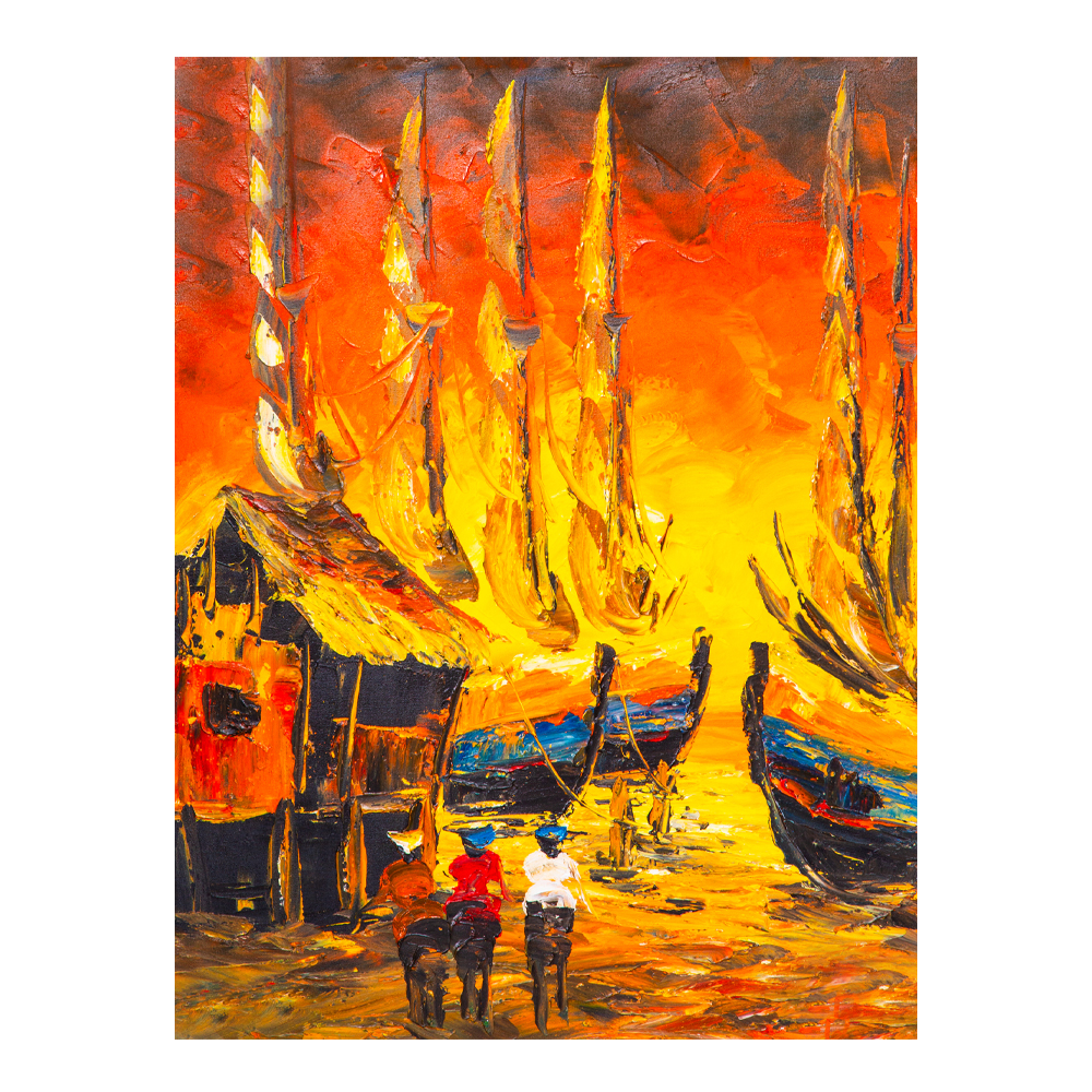 Oil Painting: Abstract; (60x80x4)cm, Yellow/Orange 1