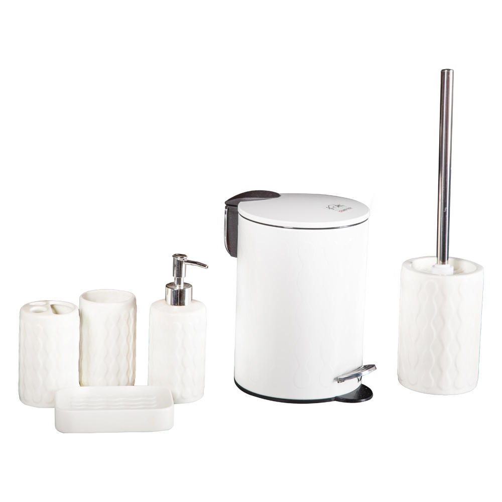 Domus HP: Stainless Steel Step Bin, Soft Close; 3Lts + Bathroom Accessories Set; 6pcs, Ivory 1