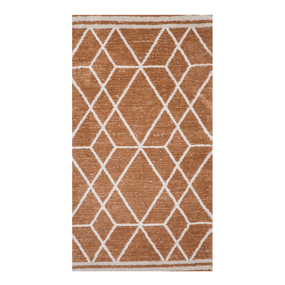 Balta: Moon Distressed Diamond Pattern Carpet Rug; (80×150)cm, Brown/Off White 1