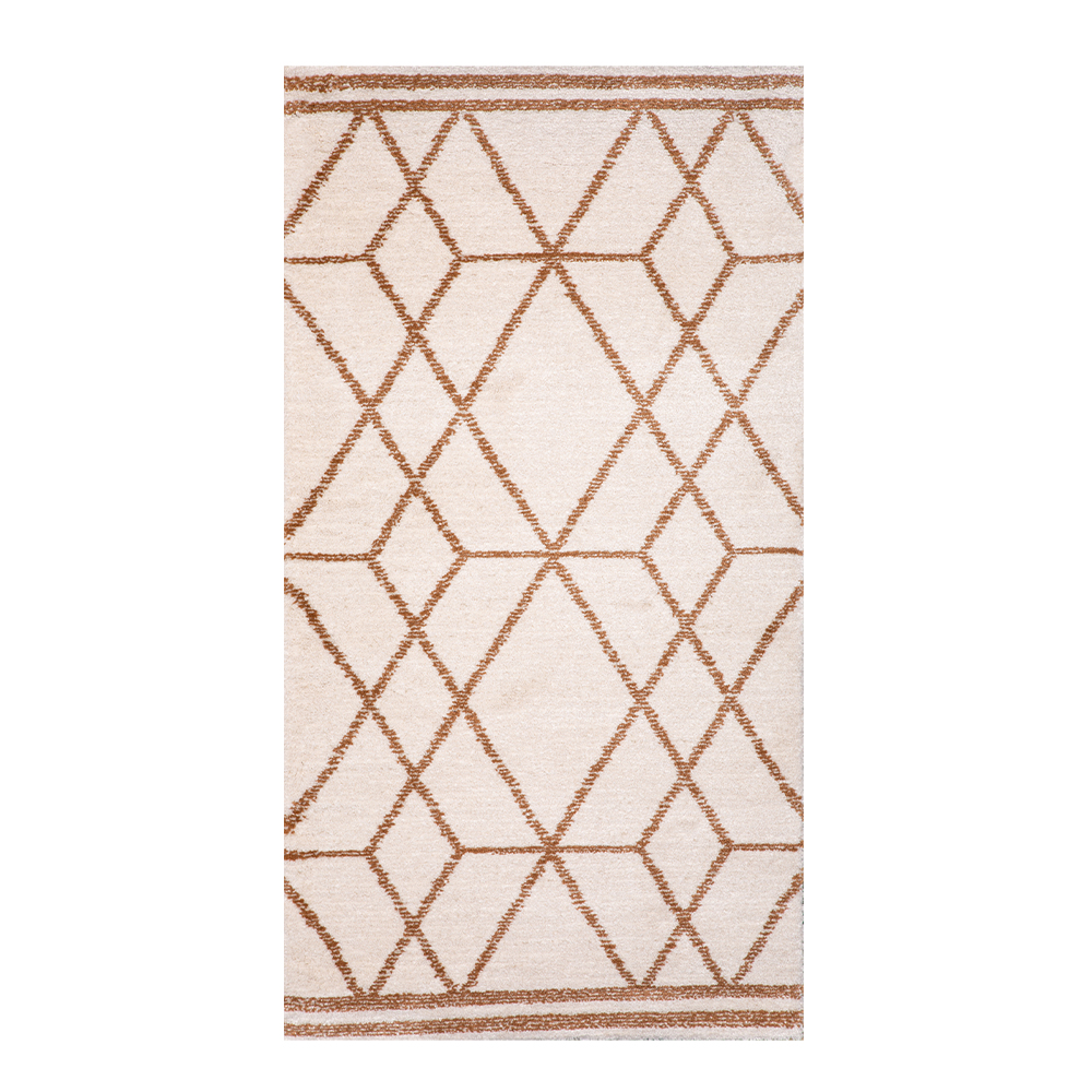 Balta: Moon Distressed Diamond Pattern Carpet Rug; (80×150)cm, Brown/Off White 1