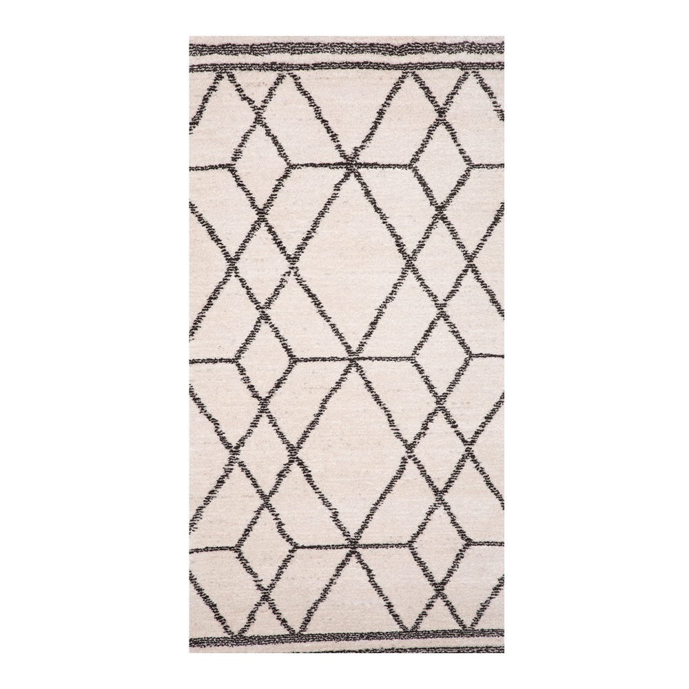 Balta: Moon Distressed Diamond Pattern Carpet Rug; (80×150)cm, Grey/Off White 1