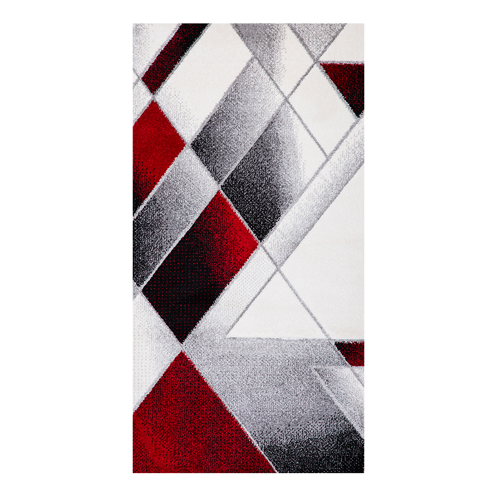 Grand: Colorful Faery 2500 Geometric Abstract Pattern Carpet Rug; (80×150)cm, Red/Grey 1