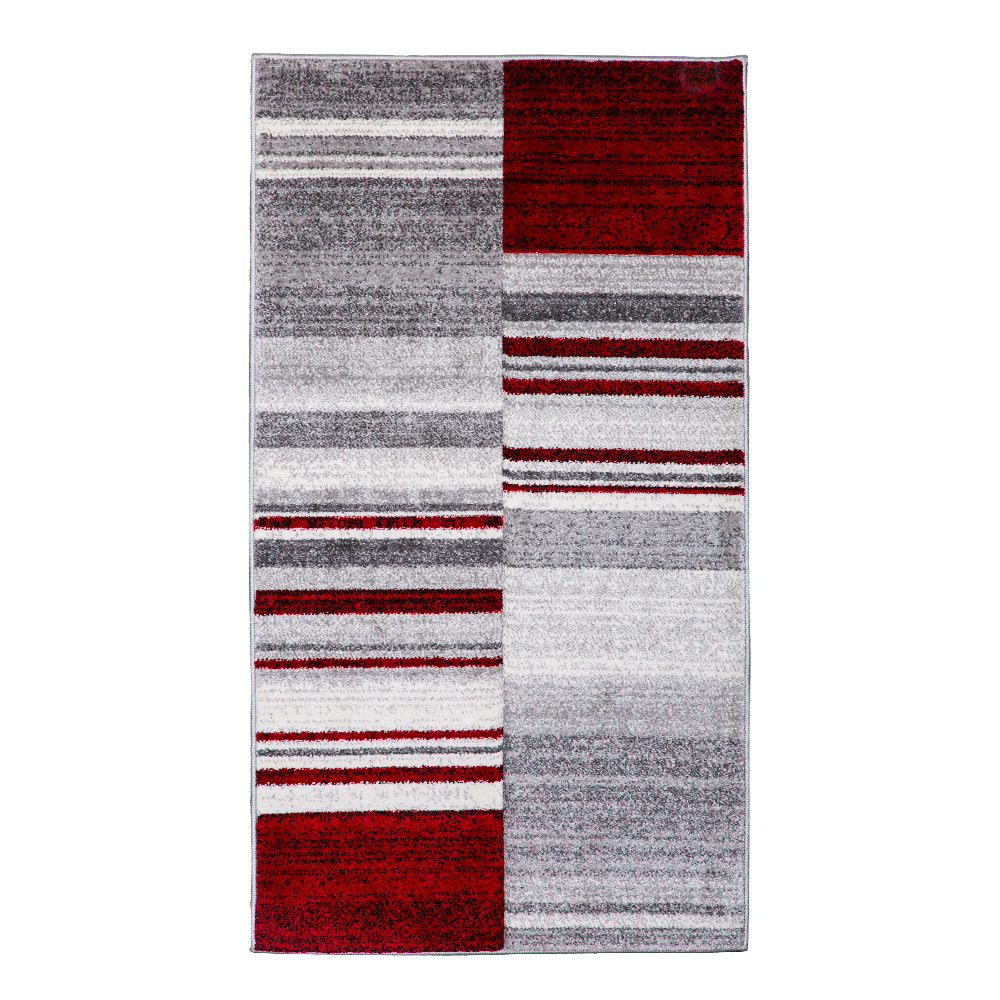 Grand: Colorful Faery 2500 Abstract Striped Pattern Carpet Rug; (80×150)cm, Red/Grey 1