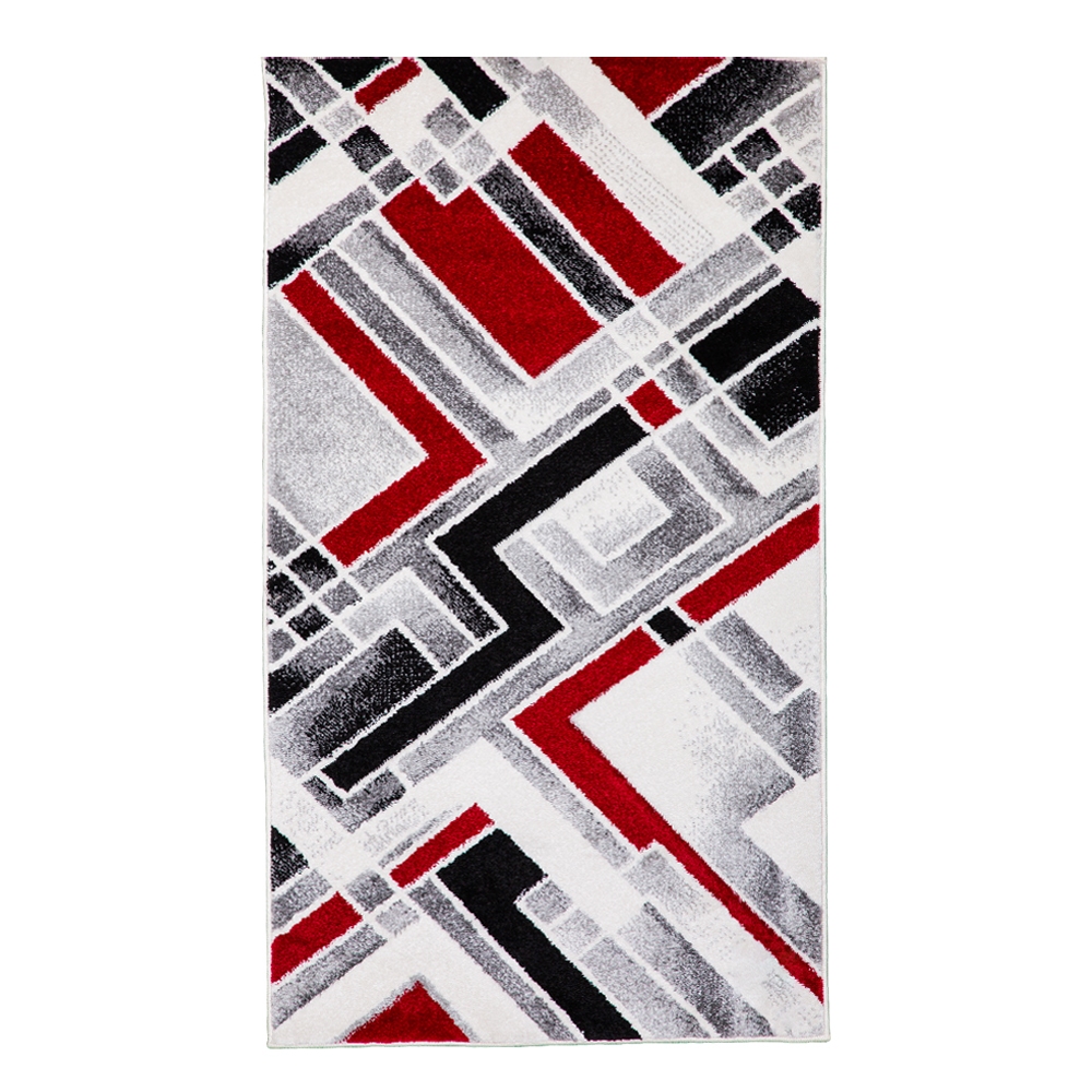 Grand: Colorful Faery 2500 Geometric Abstract Pattern Carpet Rug; (80×150)cm, Red/Grey 1