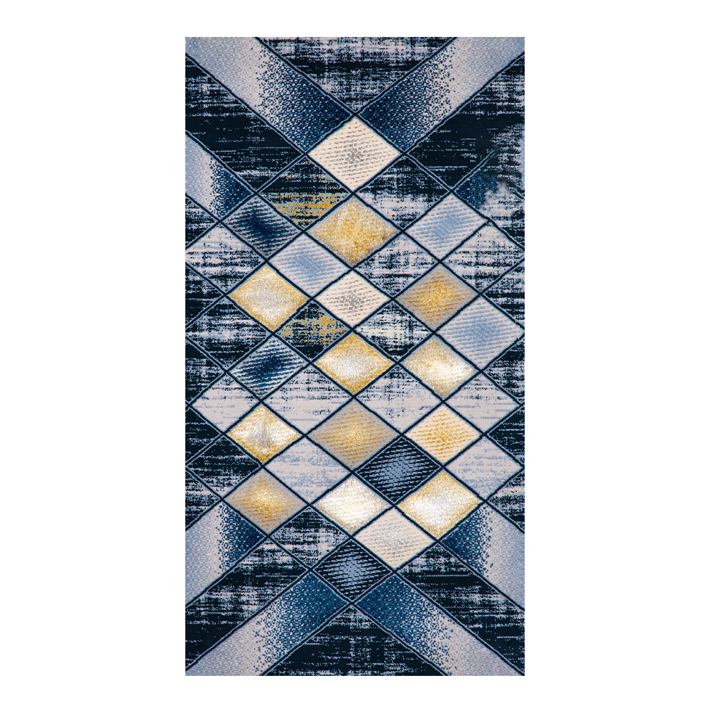 Grand: Almira Plaid Stripped Carpet Rug; (80×150)cm, Blue/Gold 1
