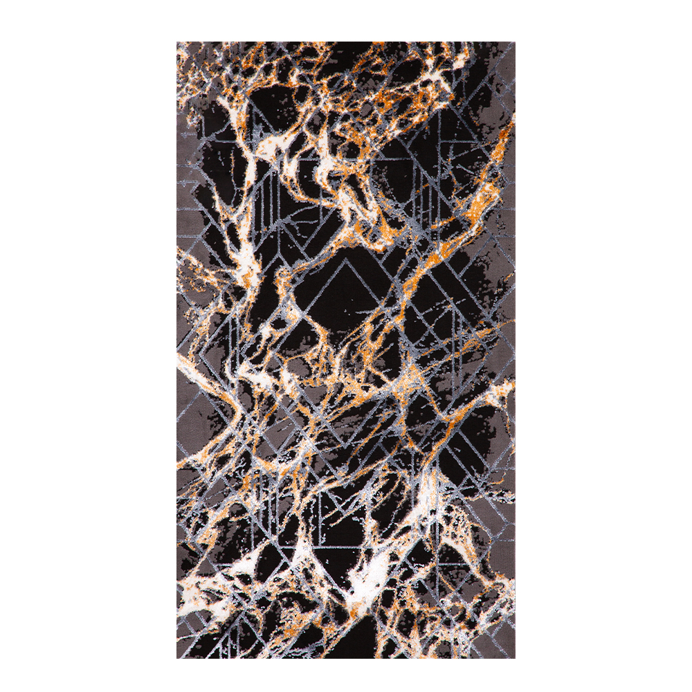 Grand: Safir Structural Pattern Carpet Rug; (80×150)cm, Black/Gold 1