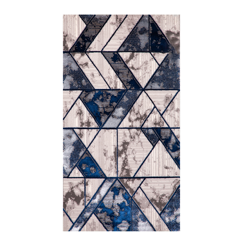 Grand: Safir Geometric Structural Pattern Carpet Rug; (200×290)cm, Navy Blue/Beige 1