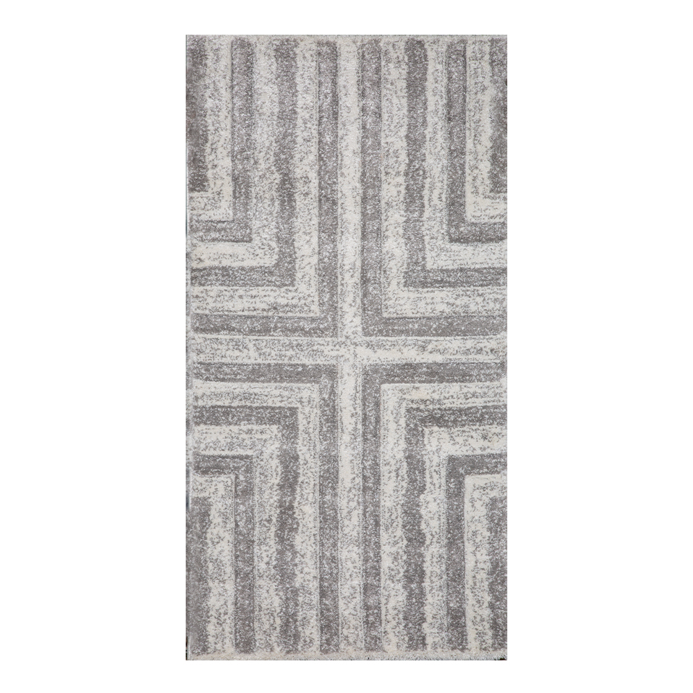 Oriental Weavers: Castro Curved Geometric Pattern Carpet Rug; (80x150cm), Cream/Grey  1