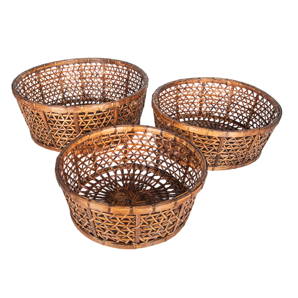 Bamboo Round Basket Set; 3pcs 1
