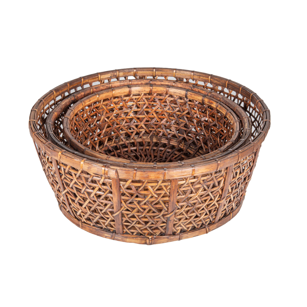 Bamboo Round Basket Set; 3pcs