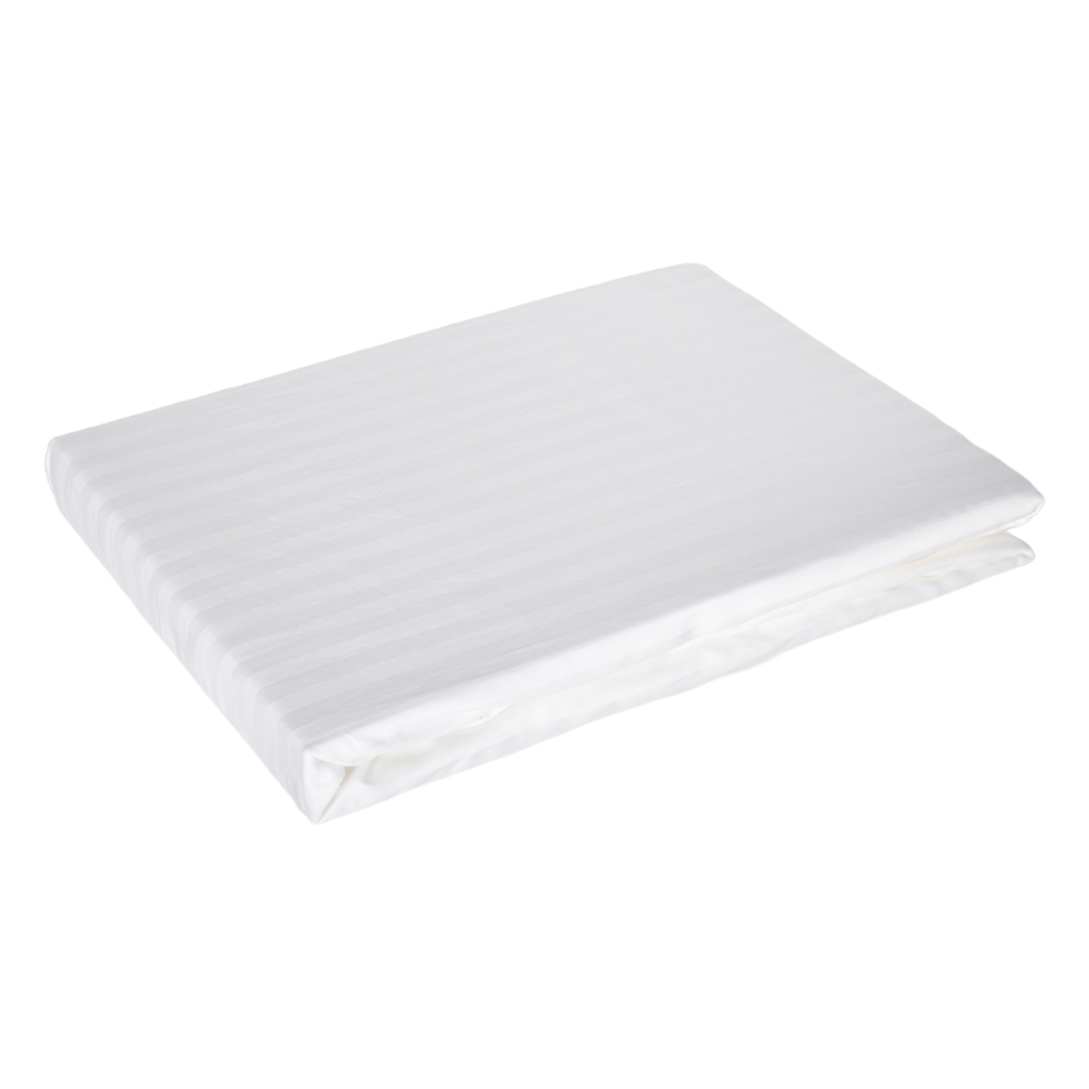 Domus: King Fitted Bed Sheet, 1pc: 1cm Striped; (150×200+30)cm, White 1