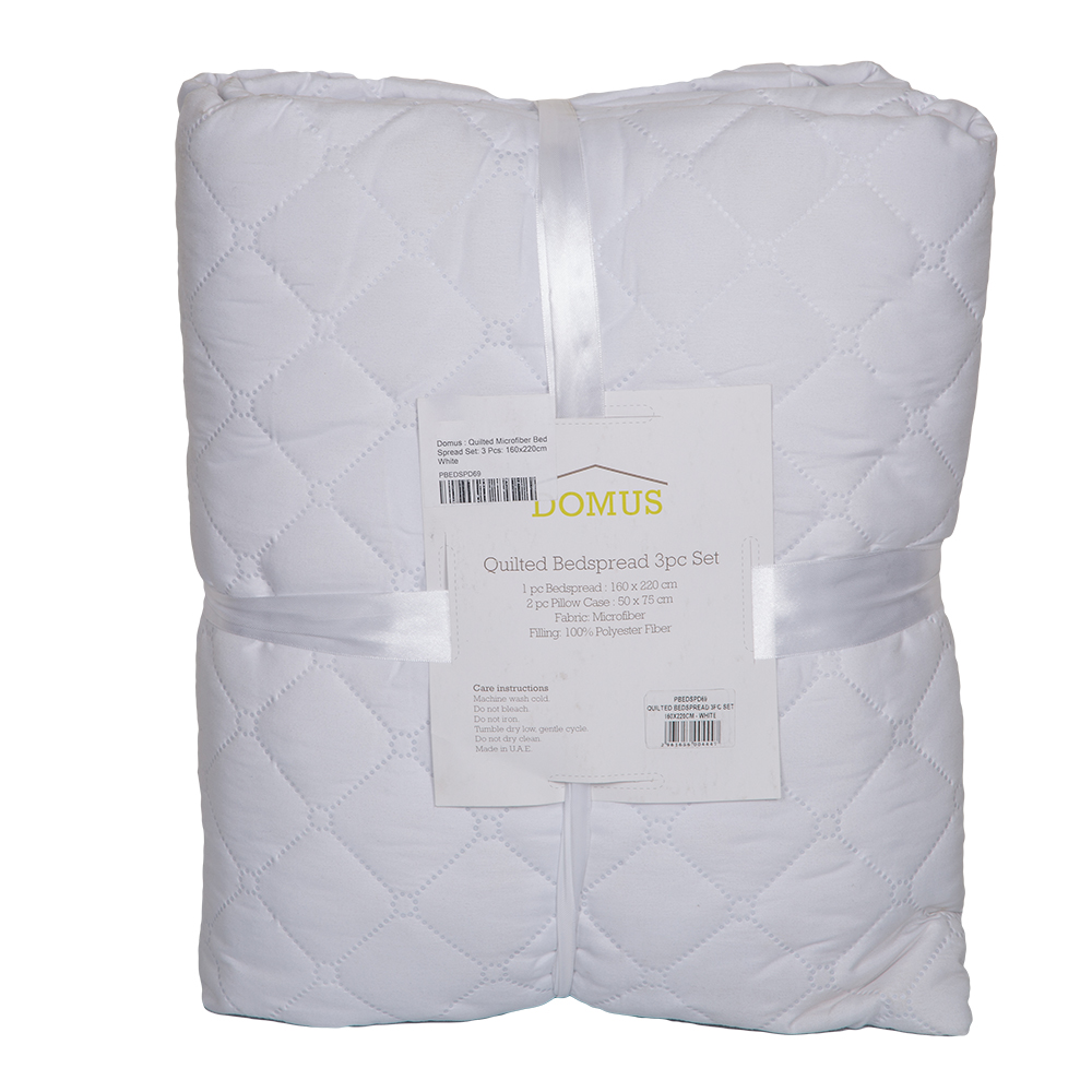 Domus: Quilted Microfiber Bed Spread Set 3Pcs; (160×220)cm, White 1
