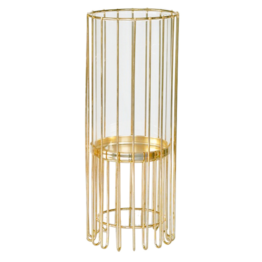Glass Candle Holder With Metal Stand, Large; (12x12x30)cm, Gold 1