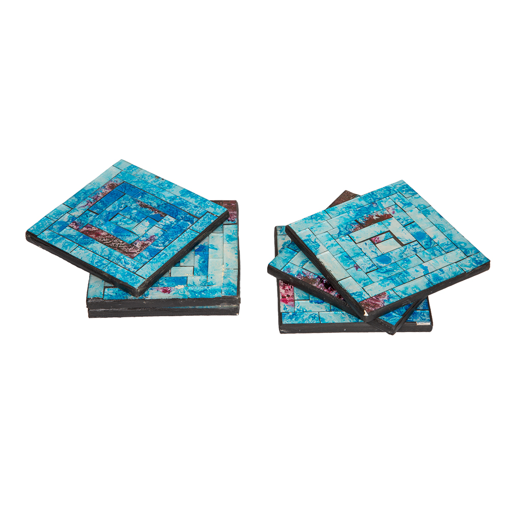 Decorative Square Coaster Set: 6Pcs, Blue