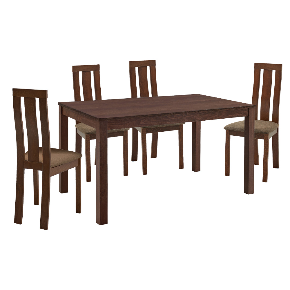 Dining Table -Veneer Top; (120x75x74)cm + 4 Side Chairs, Merlot Beech/G