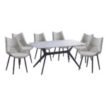 Dining Table; (160x90x76)cm, Ceramic Top + 6 PU Side Chairs