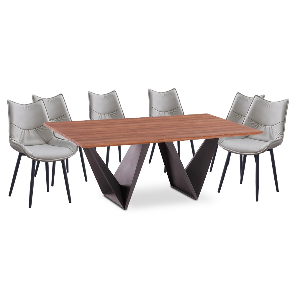 Alfresco Dining Table; (200x100x76)cm, Wood Top  + Callista 6 PU Side Chairs 1