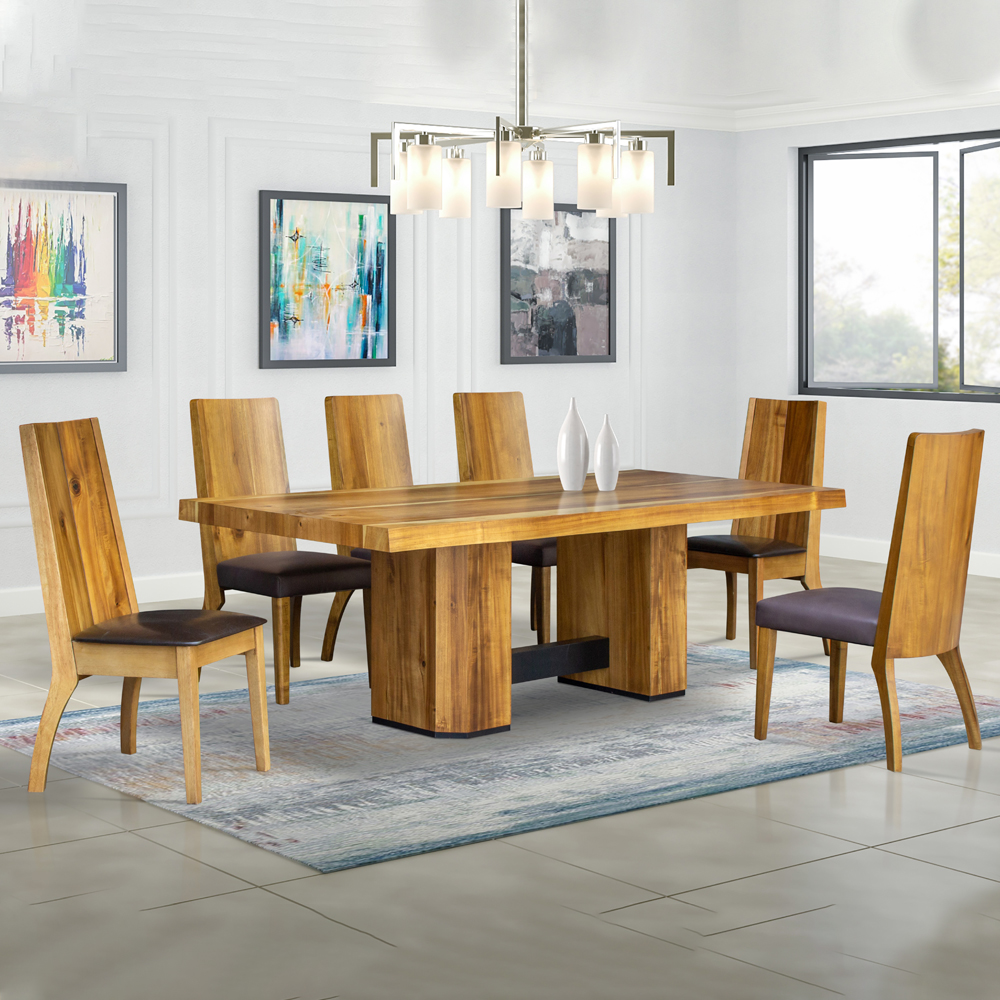 Mimosa Dining Set: Dining Table Wooden Top; (220x100x76)cm + 8 Side Chairs, White Acacia 1