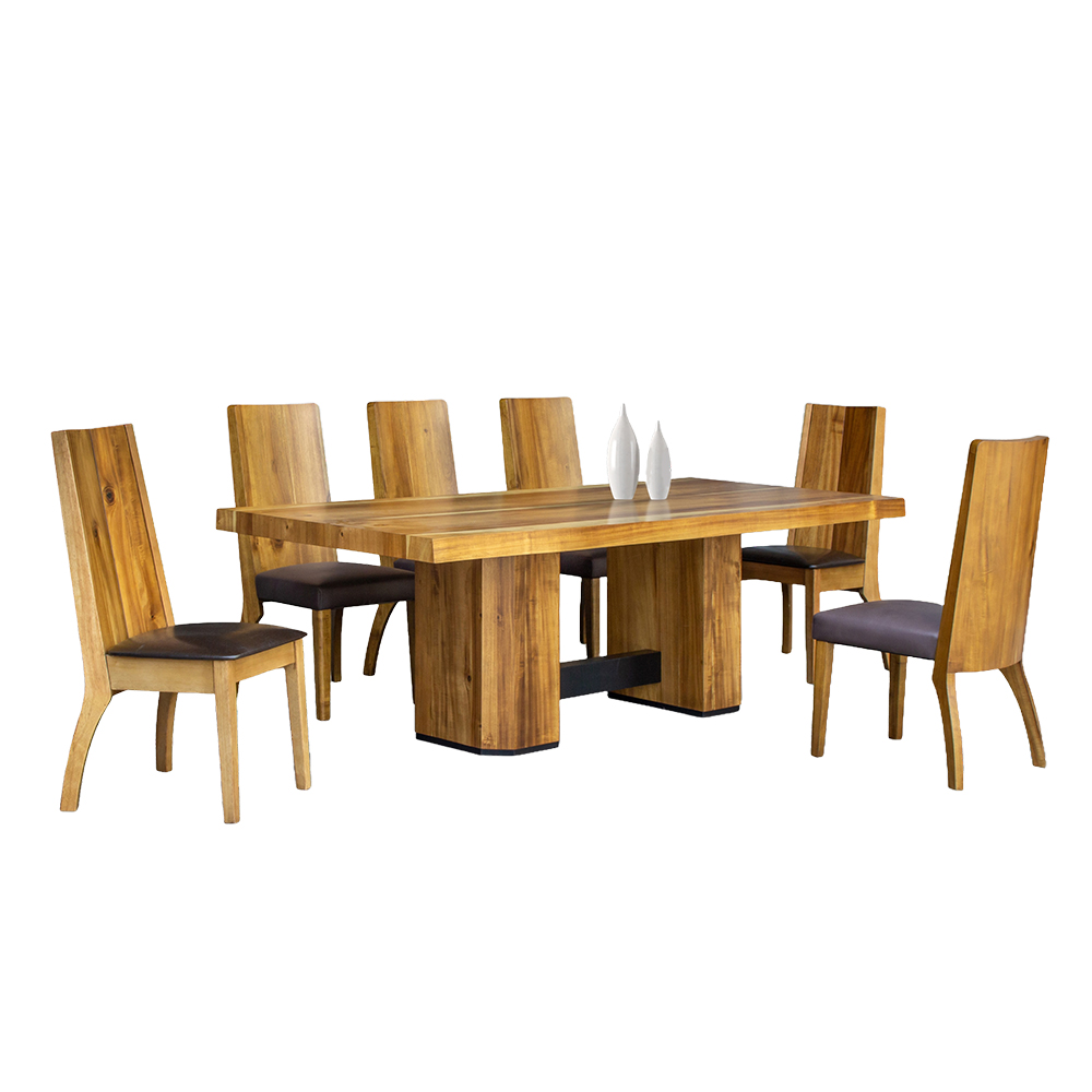 Mimosa Dining Set: Dining Table Wooden Top; (220x100x76)cm + 8 Side Chairs, White Acacia