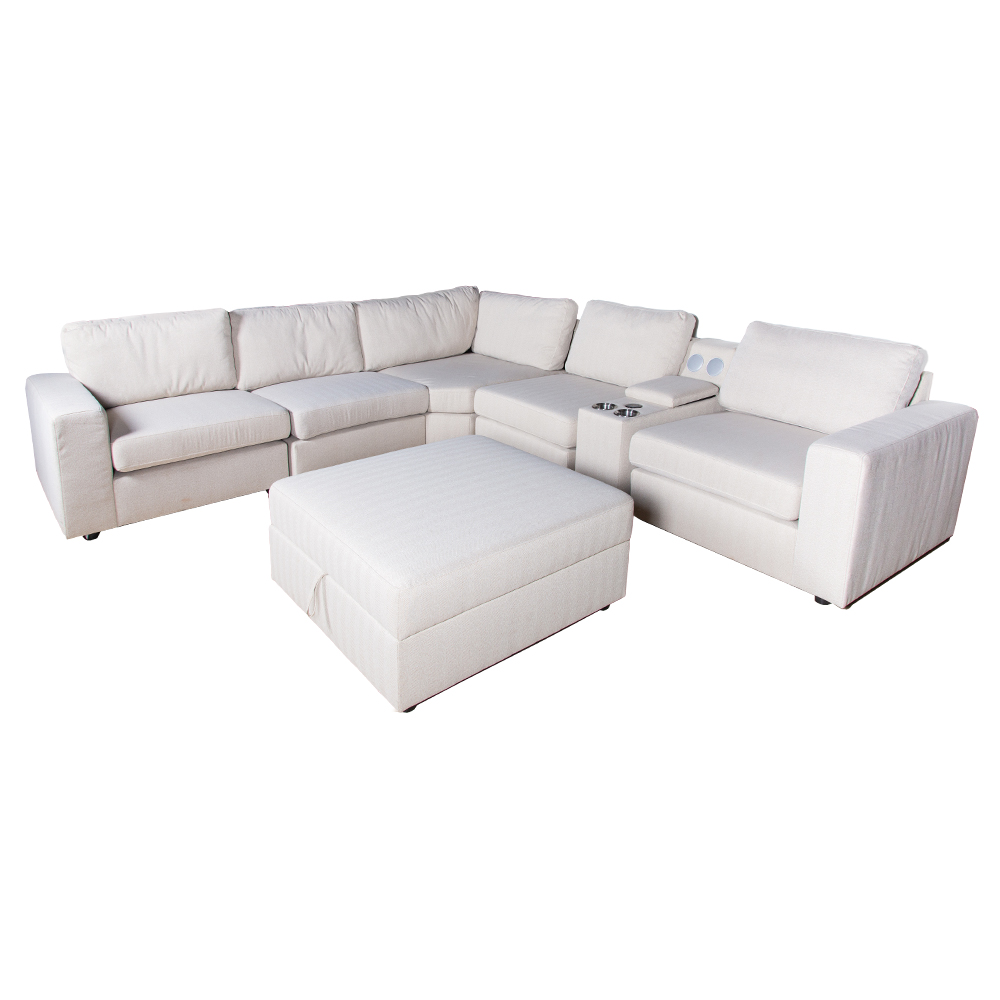 Fabric Corner Sofa Set: 5-Seater With Ottoman, Beige 1