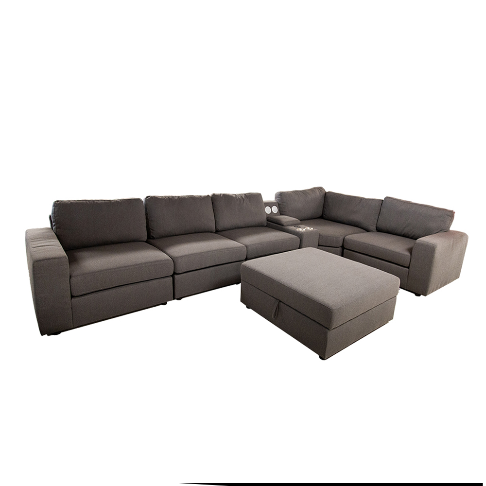 Fabric Corner Sofa Set: 5-Seater With Ottoman, Dark Grey 1