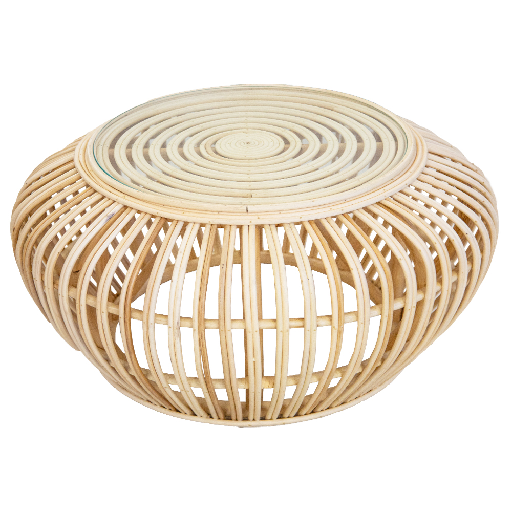 Alexa Janet Round Bamboo Outdoor Table-Glass Top; 120cm 1