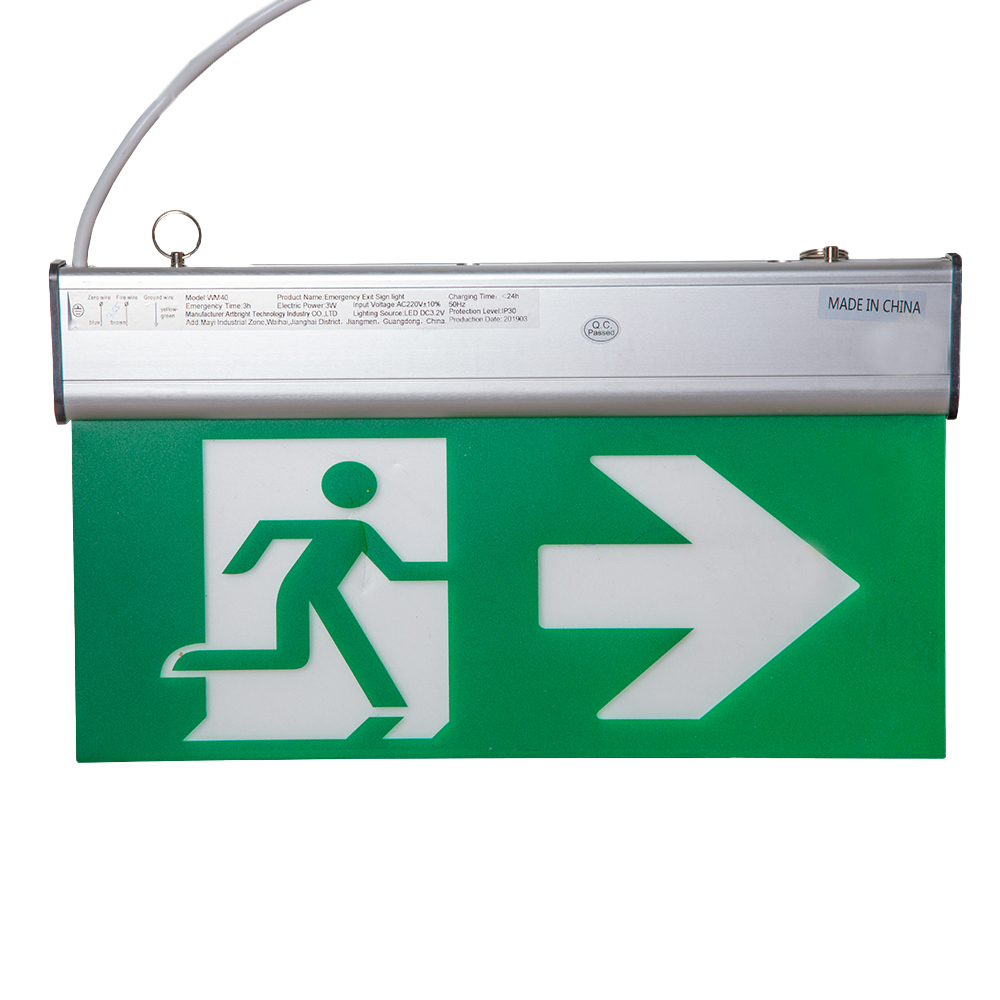 LED Emergency Exit Sign, Right Arrow: 3W 900MAH – AC200-240V IP30 – (345x194x28)mm Double Sided 1