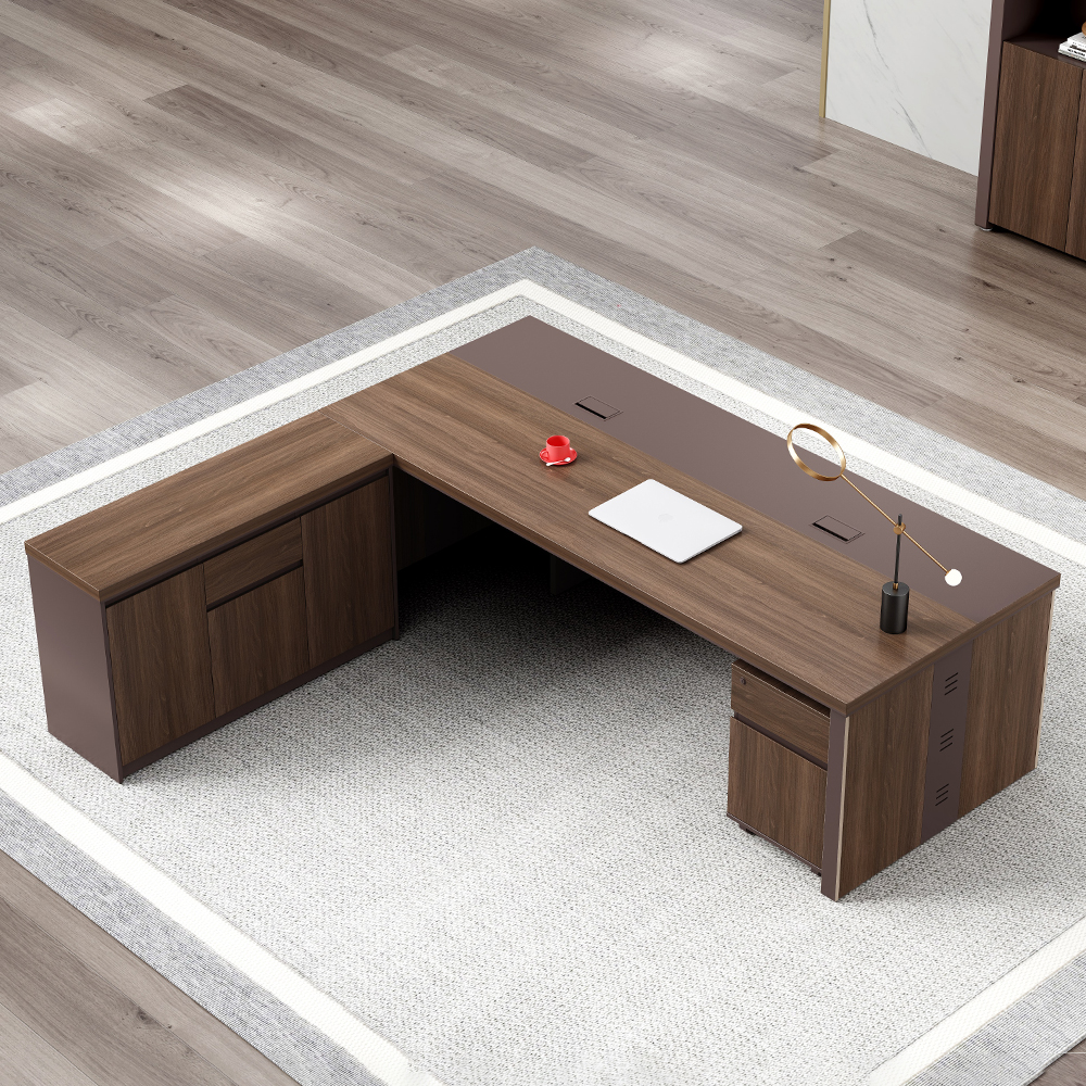 Office Desk + Mobile Side Return + Pedestal; (240x218x75)cm, Brown Oak/Brown 1