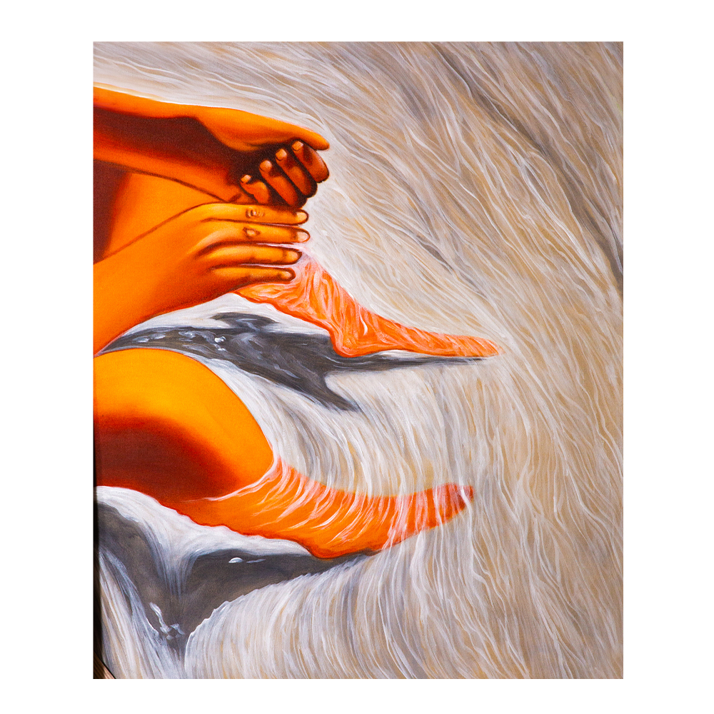 Oil Painting: Abstract; (100x120x4)cm, Orange/White 1