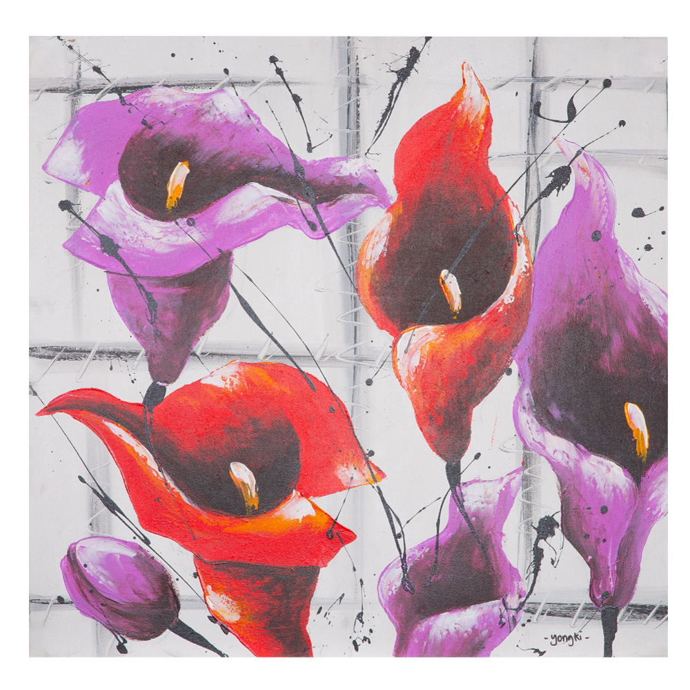Oil Painting: Flower Yongki; (70x70x4)cm, Purple/Orange 1
