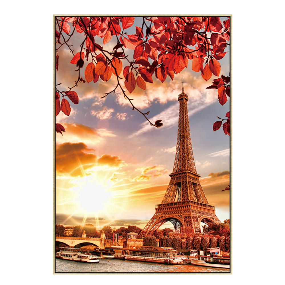 Canvas Paris Eiffel tower Painting; (120×80)cm, Orange 1