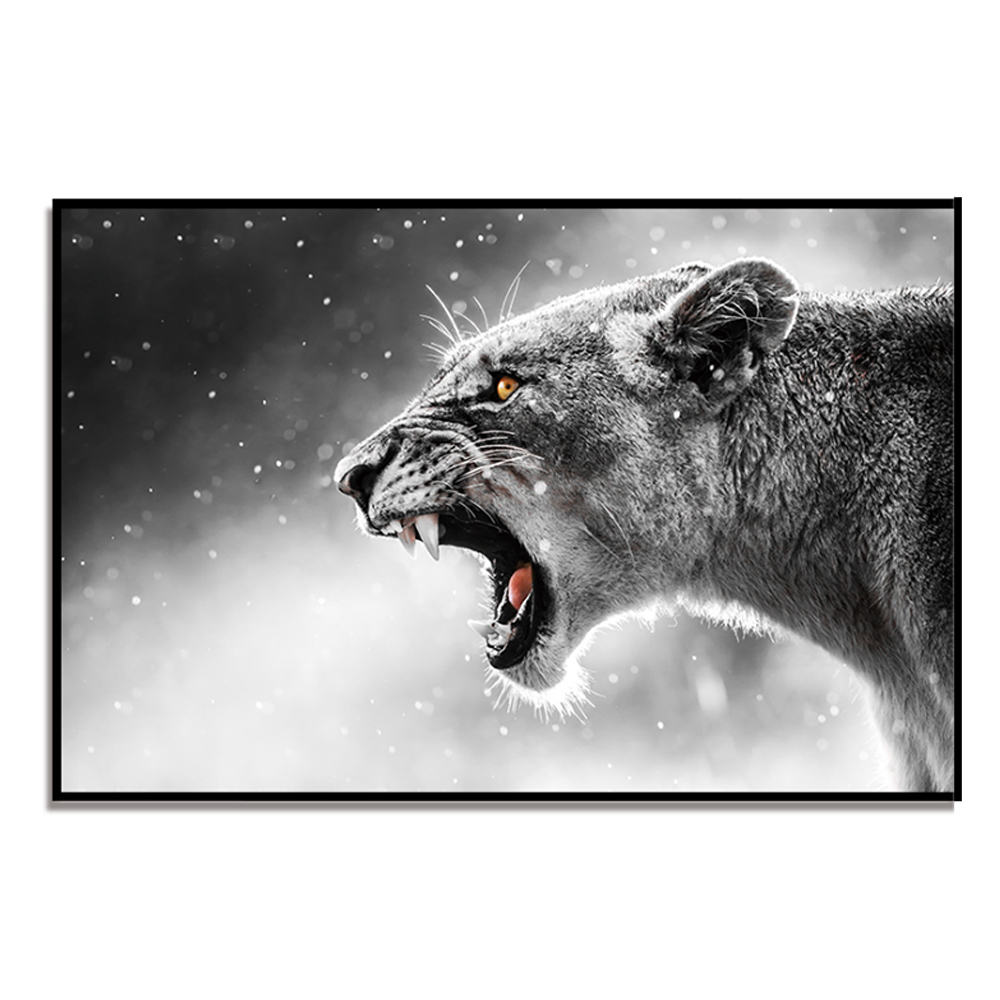 Canvas Lioness Roar Painting; (80×120)cm, Black/White 1
